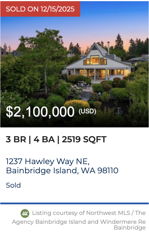 Hawley Way NE on Bainbridge Island. Sold by Jen Pells Windermere Bainbridge.